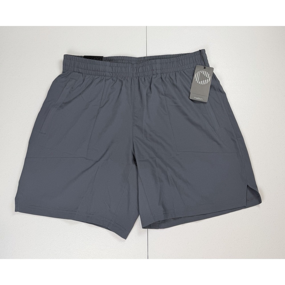 Motion Men's Size L‎ Shorts Active Grey 7" Zip Pocket Gray Drawstring New